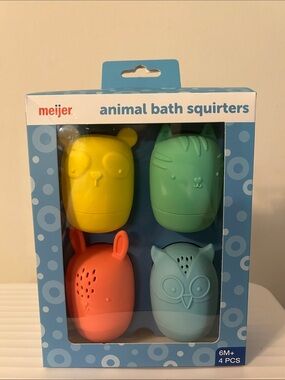 Meijer Animal Bath Squirters 4-Pack — Yellow, Green, Coral, Light Blue